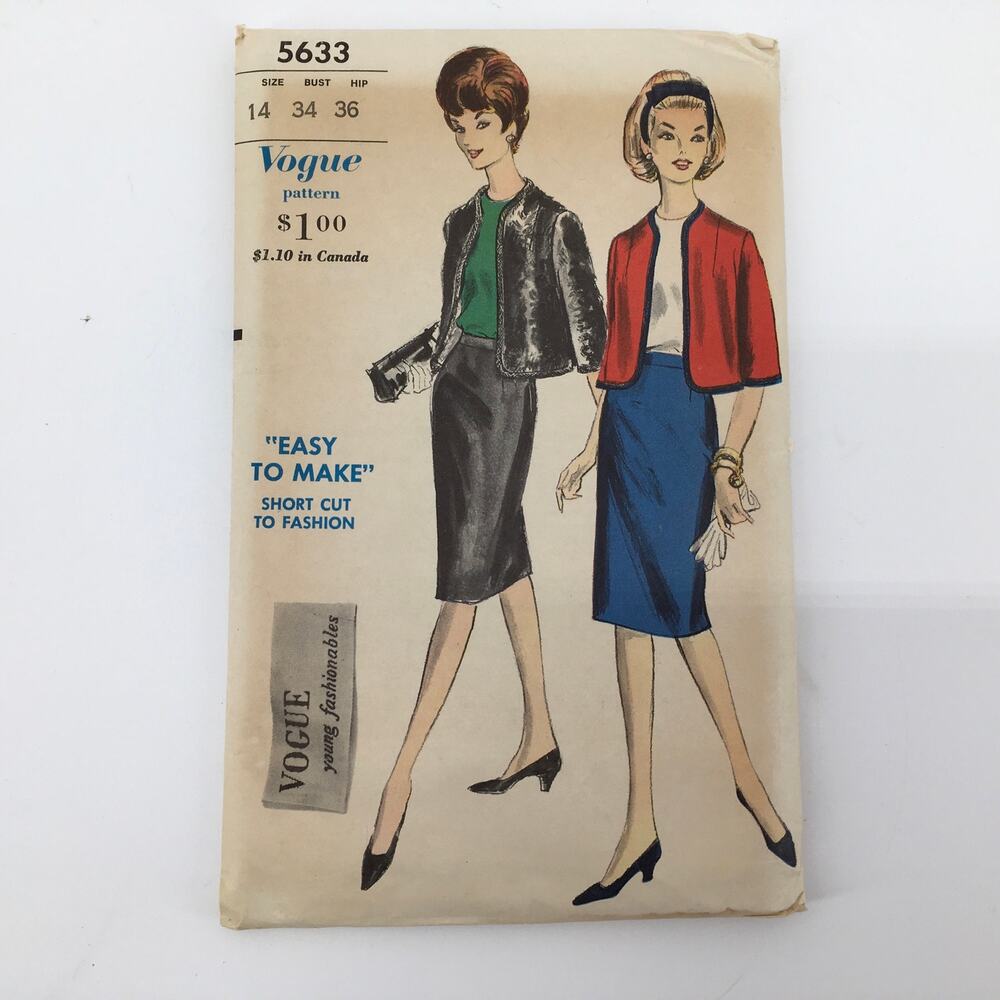 Vogue Sewing Pattern 5633 Vintage MCM Jacket Skirt Blouse Size 14 Bust 34 UNCUT
